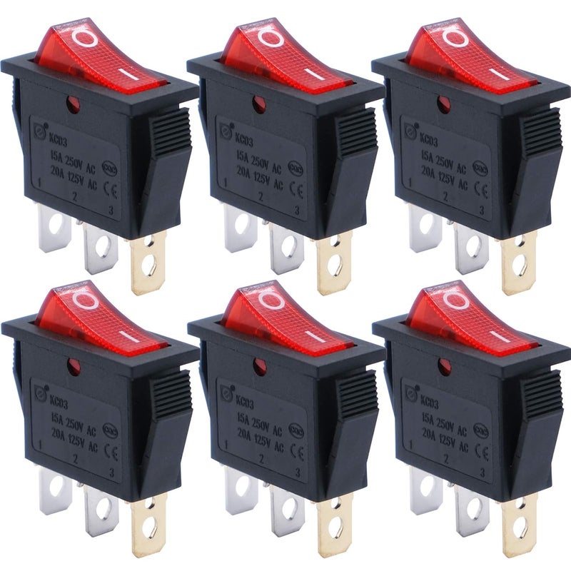 mxuteuk 6pcs AC110V/120V Rocker Switch Red Light Illuminated Snap-in Toggle Switch Power SPST ON-Off Switch 3 Pin, Use for Household Appliances Industrial Equipment MXU3-101NR - Image 1